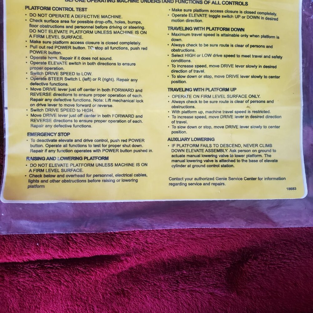 Genie Operating Instructions 18683 Decal NEW in Package